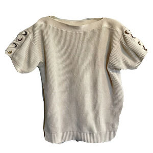 Lauren Ralph Lauren Medium Sweater Cream Short Sleeve Boatneck Classic Nautical